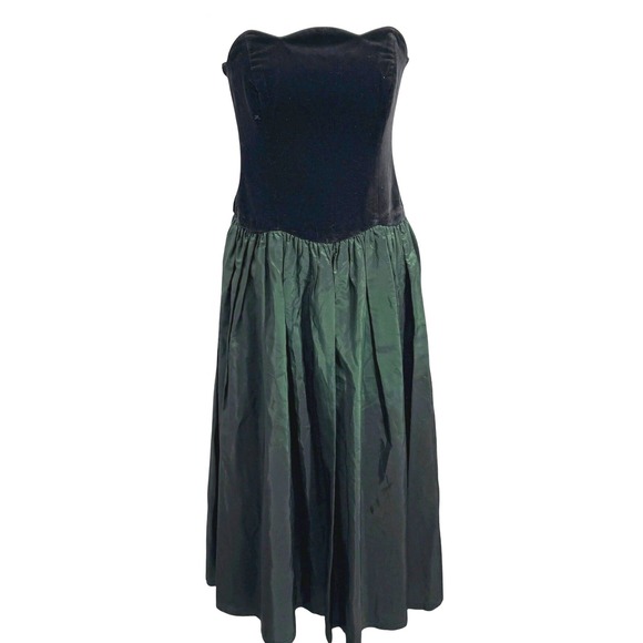 VTG 80s Laura Ashley Womens Size 10 Velvet Metallic Taffeta Strapless Dress Gown - Picture 2 of 10